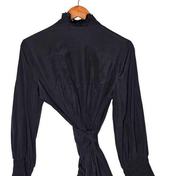 Diane Von Furstenberg Graciela Silk Blouse Wrap Style Ruffle 12 Black Classic Lu - Picture 11 of 11